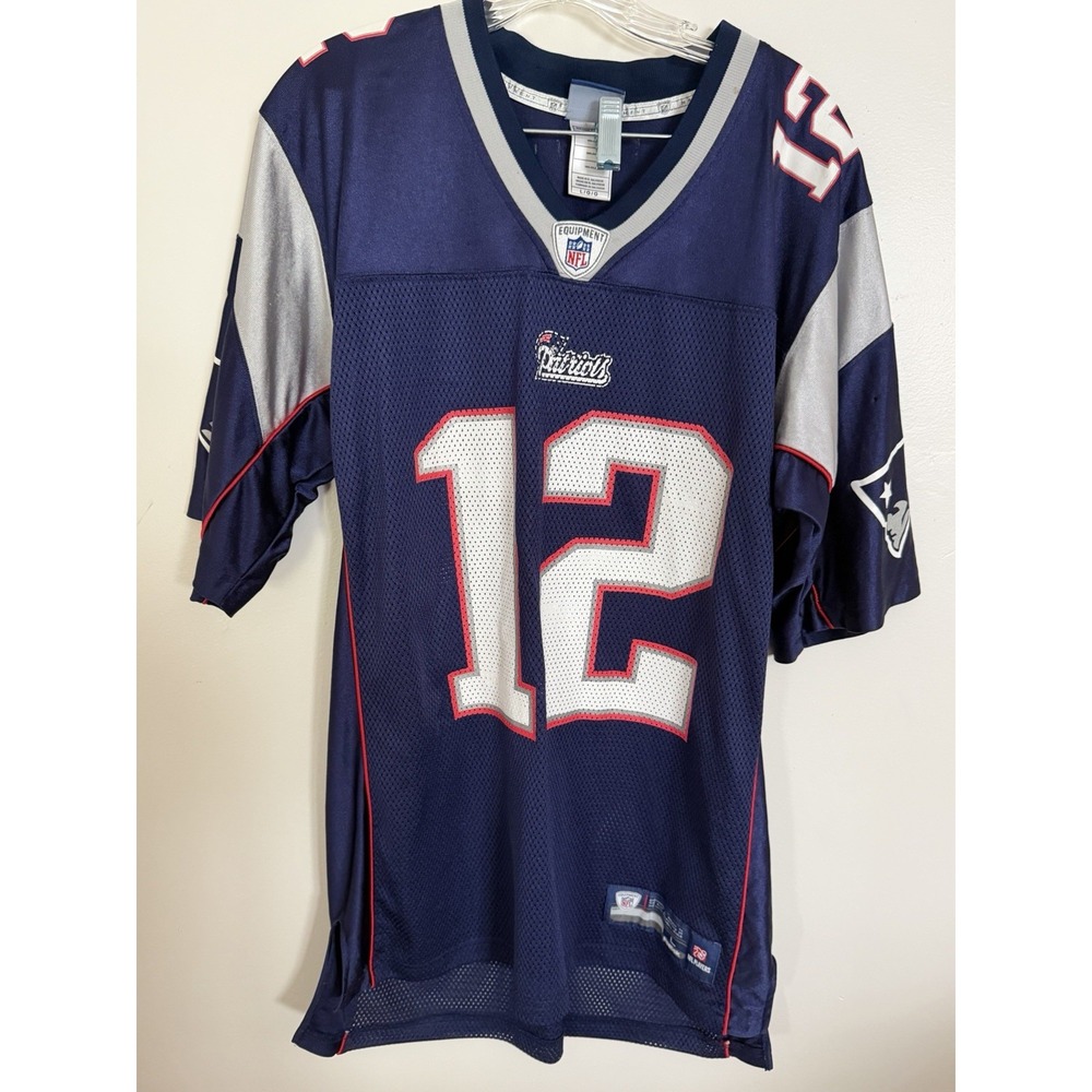 Reebok NFL Mens Size L New England Patriots Tom Brady Football Jersey Blue